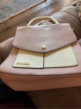 Steve Madden Pink and Cream Structured Top-Handle Satchel